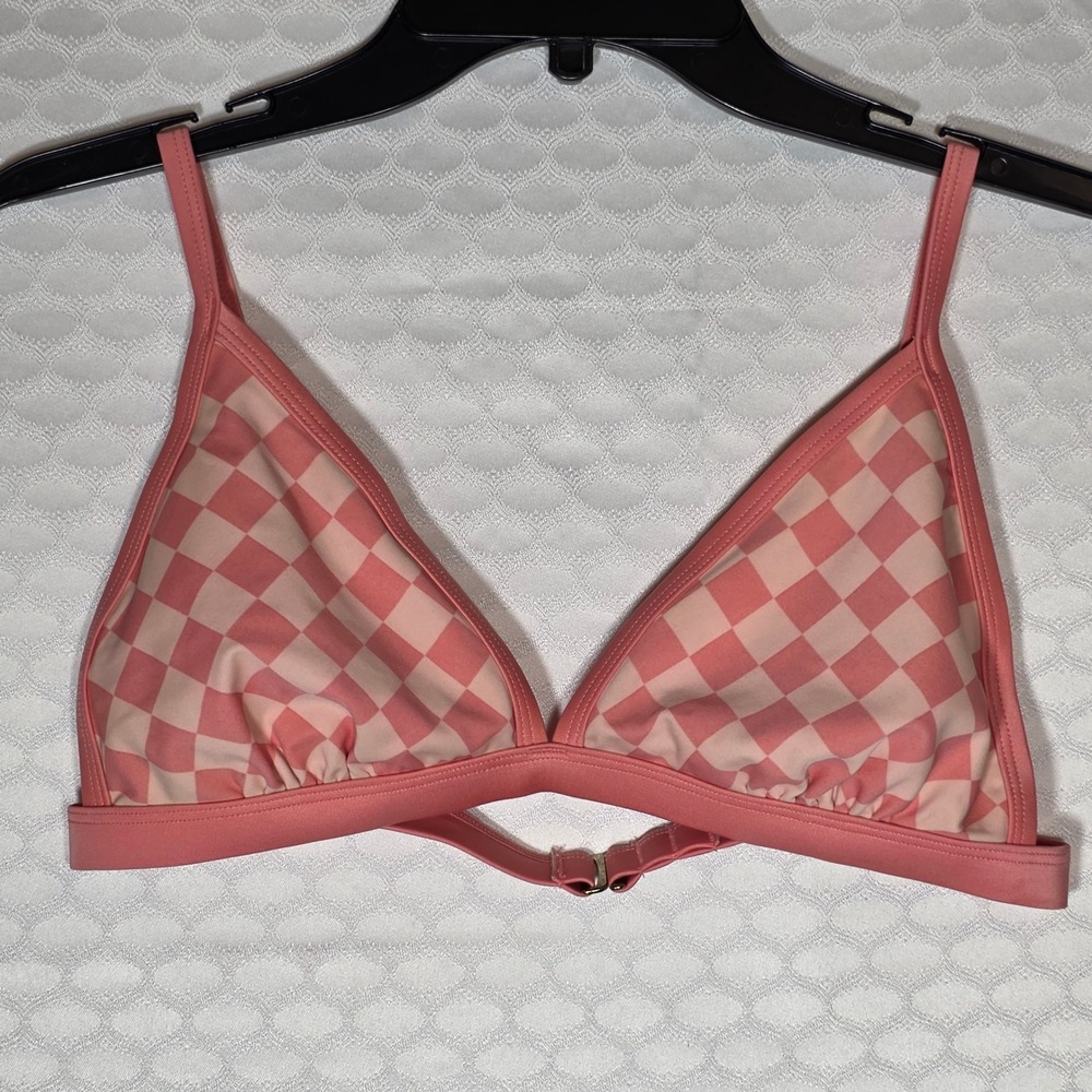Kona Sol Triangle Bikini Top Size M Coral Check Swimwear